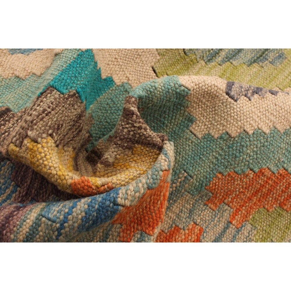 Flat-weave Bold and Colorful Orange Wool Rug - ECARPETGALLERY - 5'7 x 8'0