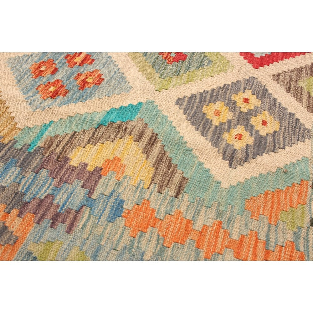 Flat-weave Bold and Colorful Orange Wool Rug - ECARPETGALLERY - 5'7 x 8'0