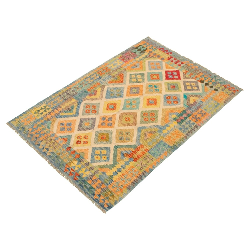 Flat-weave Bold and Colorful Orange Wool Rug - ECARPETGALLERY - 5'7 x 8'0