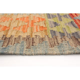 Flat-weave Bold and Colorful Orange Wool Rug - ECARPETGALLERY - 5'7 x 8'0