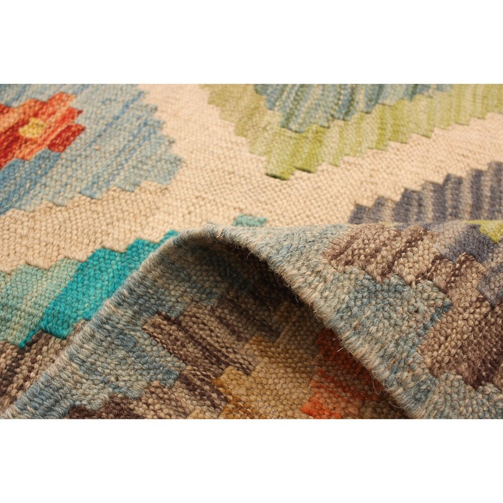 Flat-weave Bold and Colorful Orange Wool Rug - ECARPETGALLERY - 5'7 x 8'0