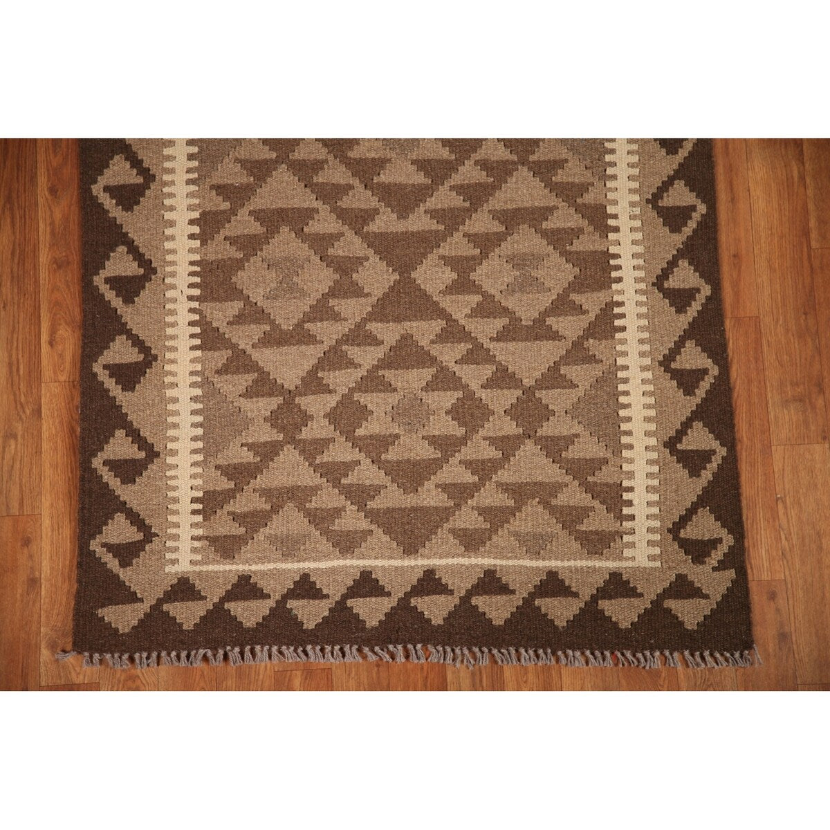 Flat-weave Geometric Kilim Reversible Area Rug Oriental Wool Carpet - 3'0" x 5'2"