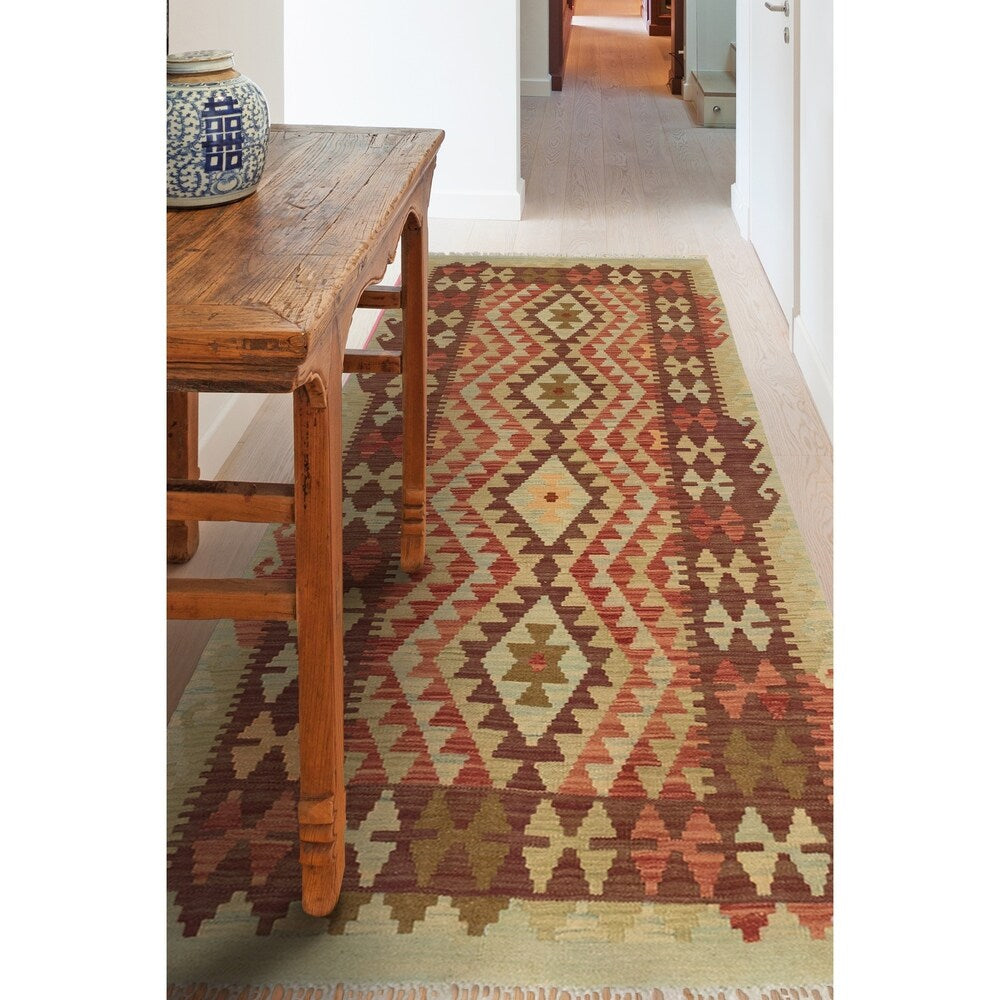 Flat-weave Kashkoli FW Copper, Brown Wool Rug - 3'3 x 6'6