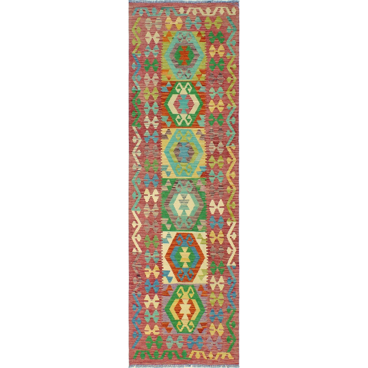 Flatweave Shynar Red/Ivory Runner - 2'10" x 9'11"