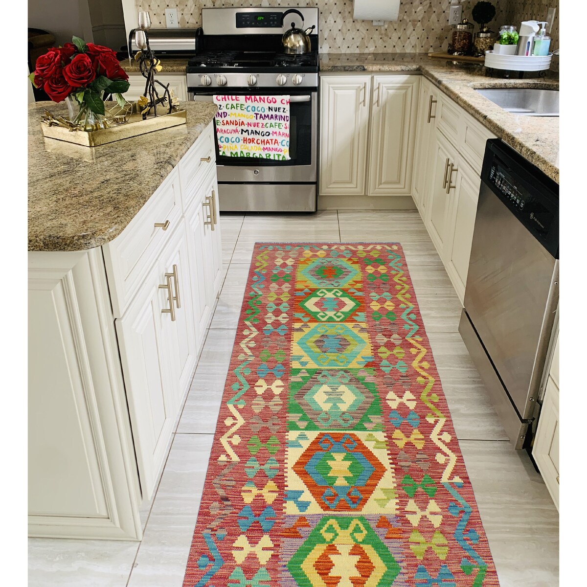 Flatweave Shynar Red/Ivory Runner - 2'10" x 9'11"