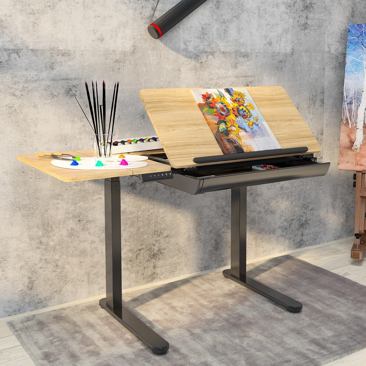 FlexiSpot Height Adjustable Drafting Table Multi-Function Drawing Table Tiltable Tabletop Reading Desk Office Computer Desk