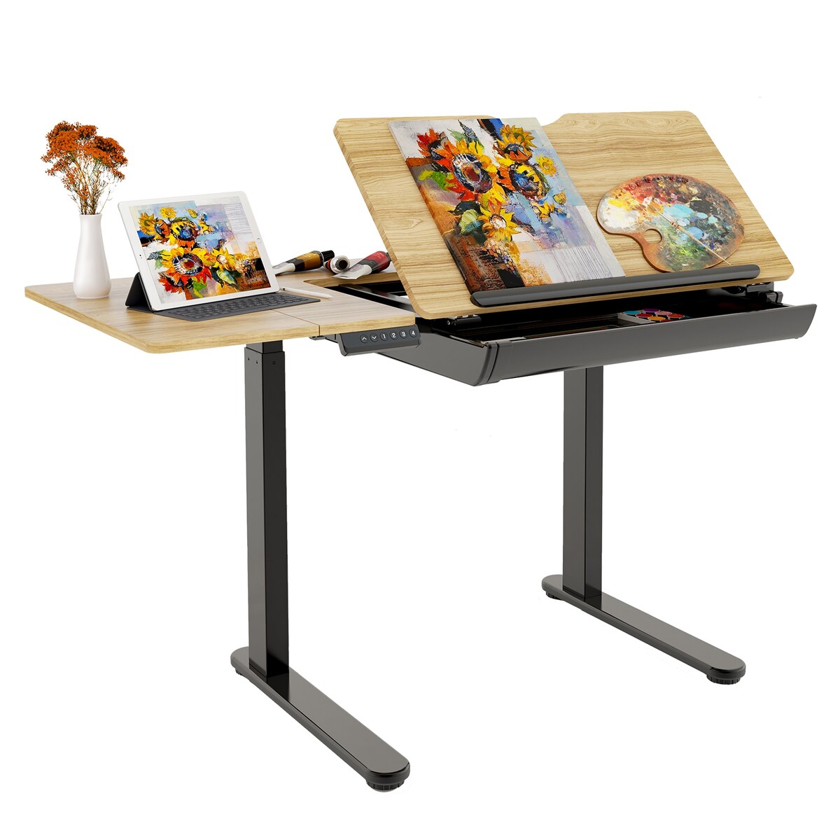 FlexiSpot Height Adjustable Drafting Table Multi-Function Drawing Table Tiltable Tabletop Reading Desk Office Computer Desk