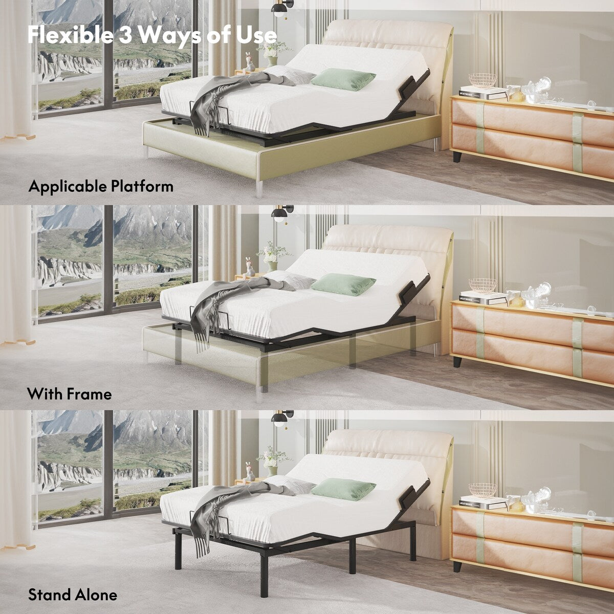 FunniHomi Twin XL/Queen/Split King Size Adjustable Bed Frame, Zero Clearance, Zero Gravity, Mattress Holder