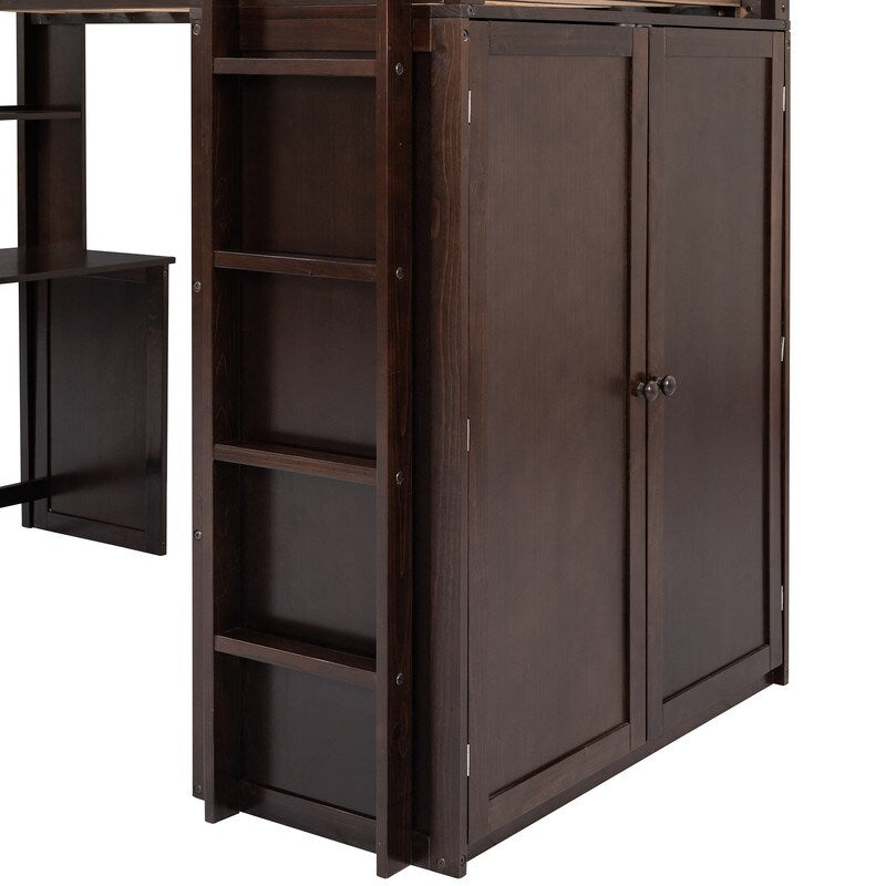 Flexible Design Twin size Loft Bed with Drawers,Desk,and Wardrobe