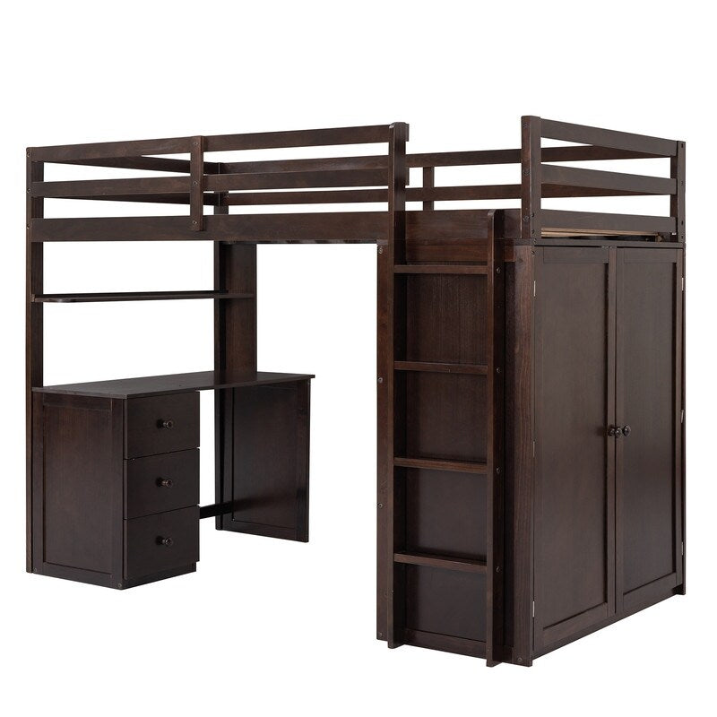 Flexible Design Twin size Loft Bed with Drawers,Desk,and Wardrobe