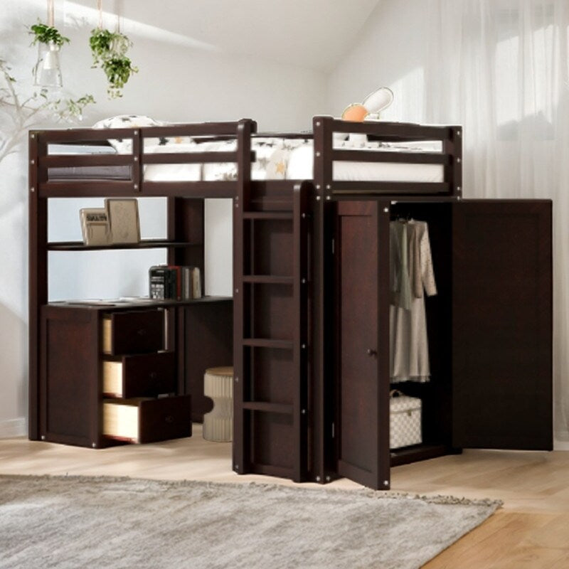 Flexible Design Twin size Loft Bed with Drawers,Desk,and Wardrobe