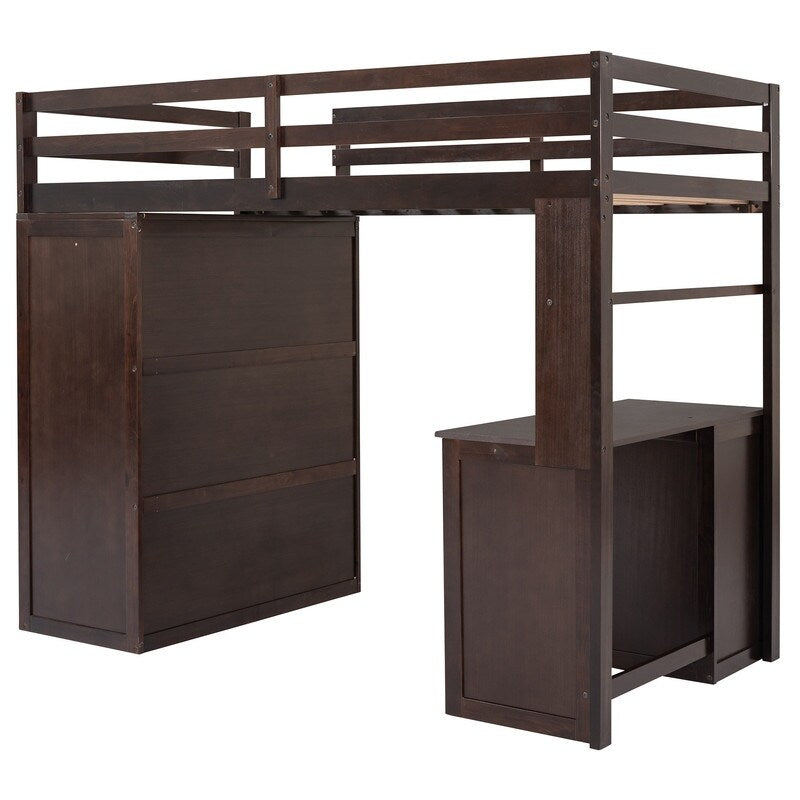 Flexible Design Twin size Loft Bed with Drawers,Desk,and Wardrobe