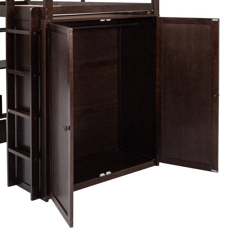 Flexible Design Twin size Loft Bed with Drawers,Desk,and Wardrobe