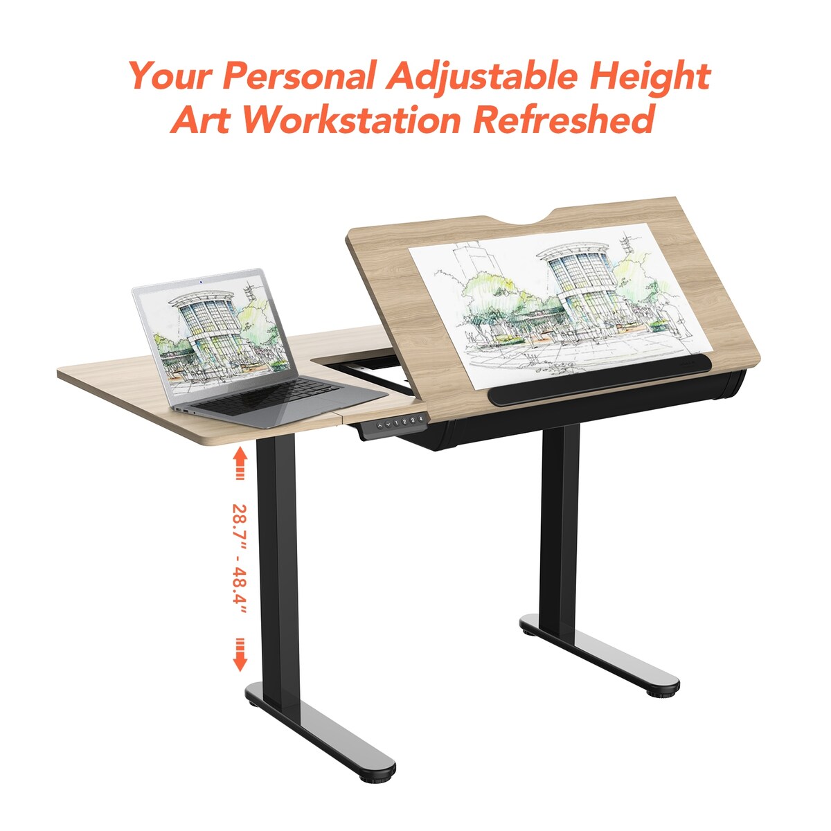 FlexiSpot Height Adjustable Drafting Table Multi-Function Drawing Table Tiltable Tabletop Reading Desk Office Computer Desk