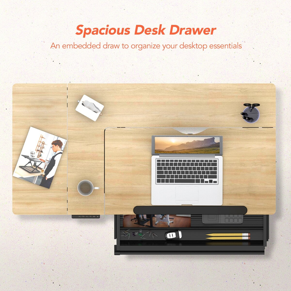 FlexiSpot Height Adjustable Drafting Table Multi-Function Drawing Table Tiltable Tabletop Reading Desk Office Computer Desk