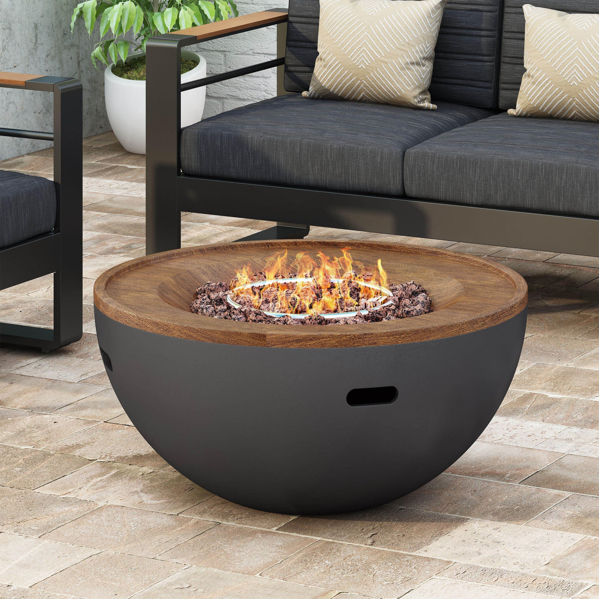 Flint Lightweight Concrete Outdoor 40K BTU Fire Pit Bowl by Christopher Knight Home