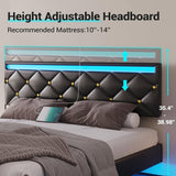 Floating Bed Frame LED Lights USB Ports Low Profile Faux Leather