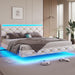 Floating Bed Frame LED Lights USB Ports Low Profile Faux Leather