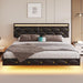 Floating Bed Frame LED Lights USB Ports Low Profile Faux Leather
