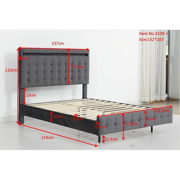 Floating Bed Frame Queen Size Upholstered Platform Bed