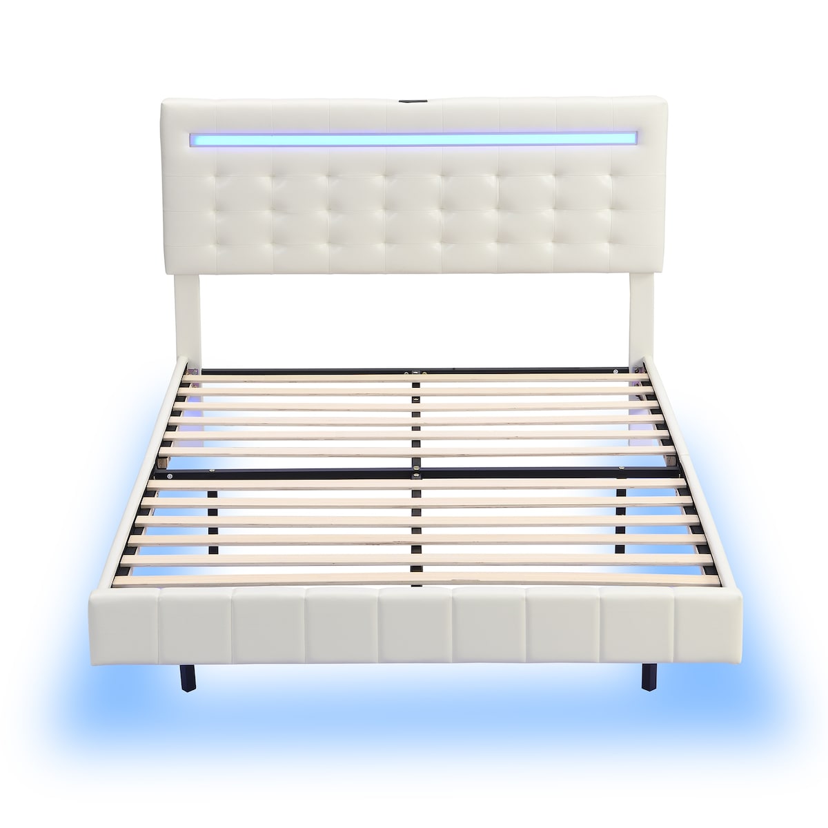 Floating Bed Frame with LED Lights and USB Charging