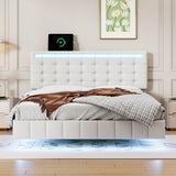 Floating Bed Frame with LED Lights and USB Charging