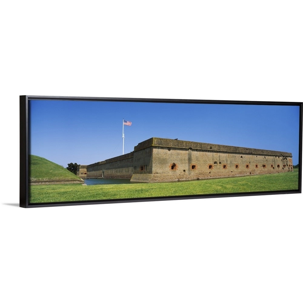 "American flag on a fort, Fort Pulaski National Monument, Savannah, Georgia" Black Float Frame Canvas Art