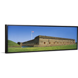 "American flag on a fort, Fort Pulaski National Monument, Savannah, Georgia" Black Float Frame Canvas Art