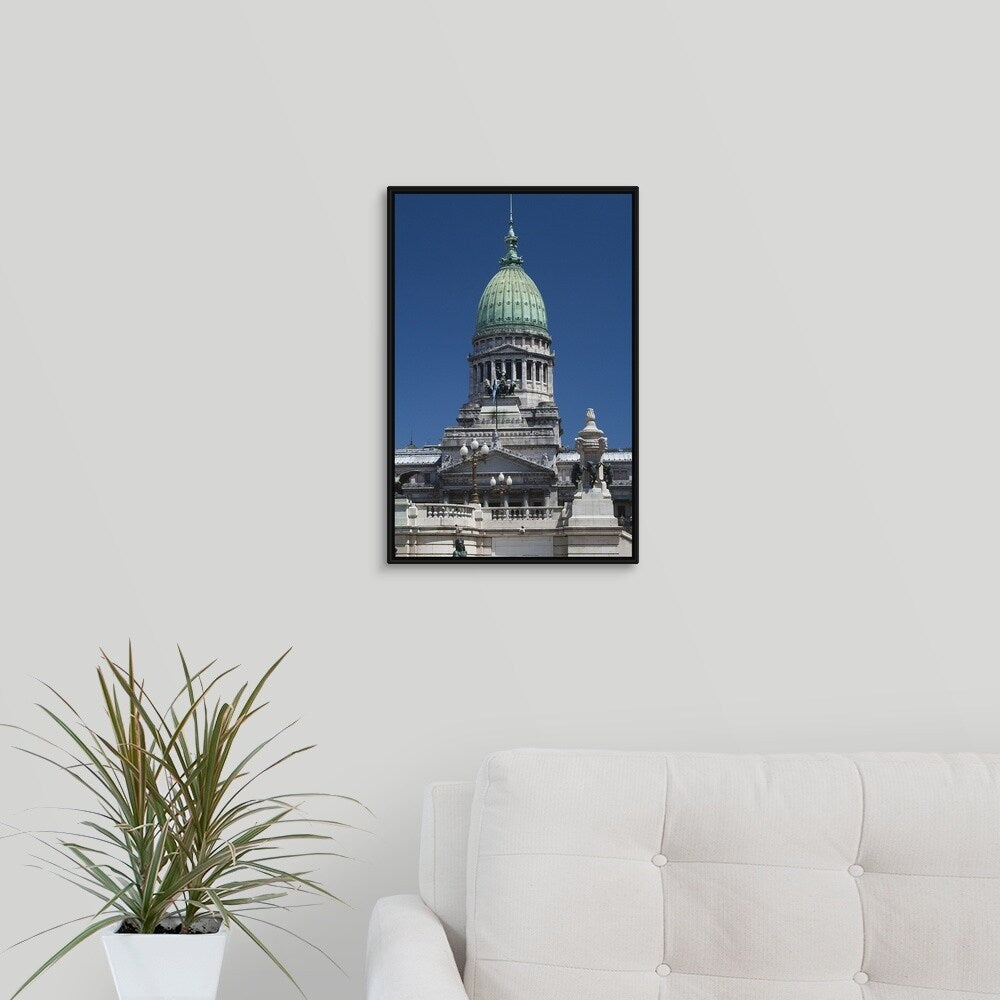"Low angle view of a parliament building, Palacio Del Congreso, Buenos Aires, " Black Float Frame Canvas Art