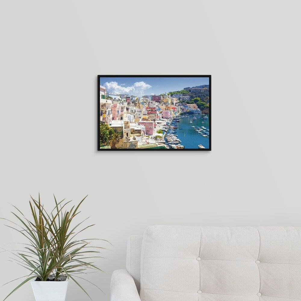 "Marina Corricella, Procida Island, Bay of Naples, Campania, Italy" Black Float Frame Canvas Art