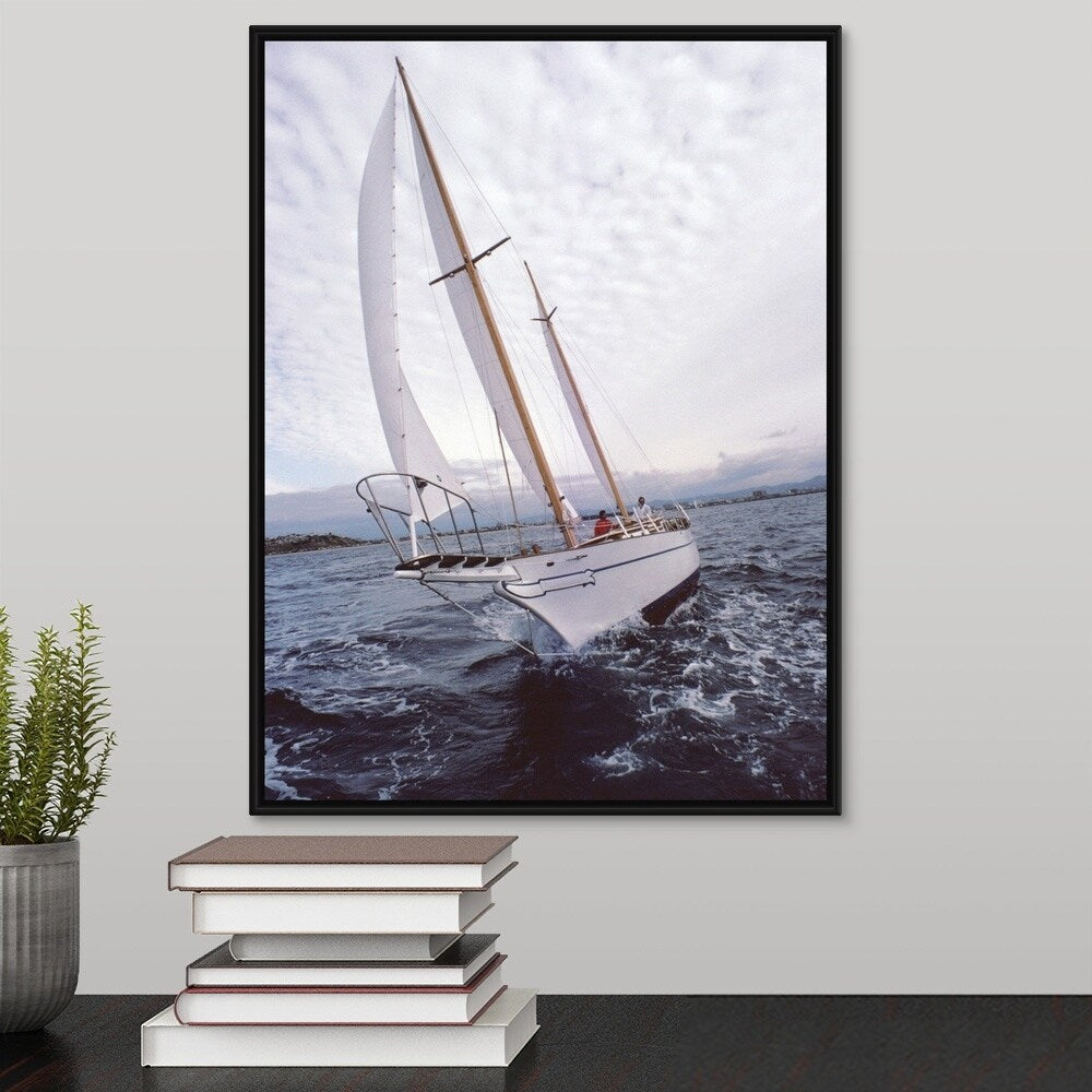 "Sailboat on ocean" Black Float Frame Canvas Art