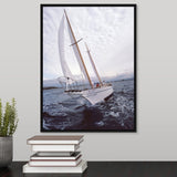 "Sailboat on ocean" Black Float Frame Canvas Art