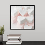"Selection of pink and white heart shaped marshmallows." Black Float Frame Canvas Art
