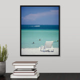 "Single Beach Chair Miami Beach FL" Black Float Frame Canvas Art
