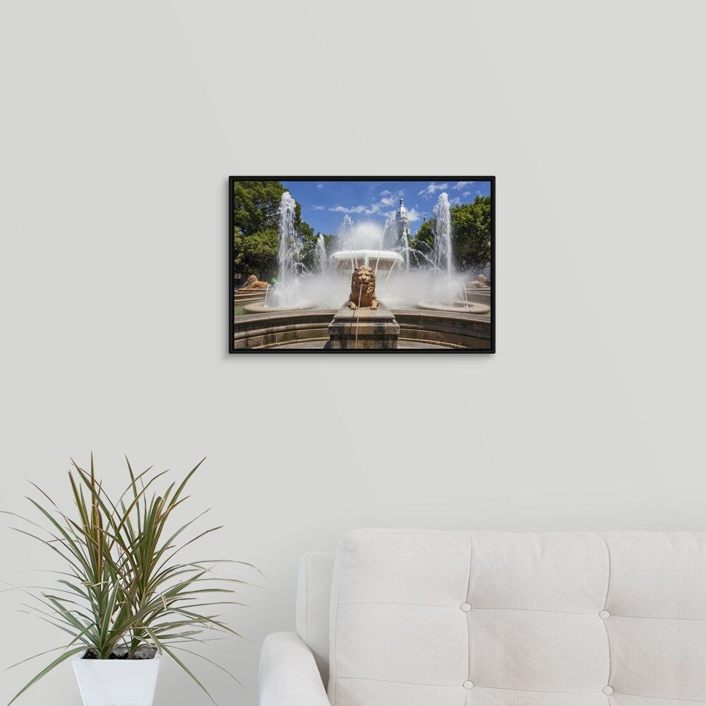 "USA, Puerto Rico, Ponce, Fountain of Lions at Plaza Las Delicias" Black Float Frame Canvas Art