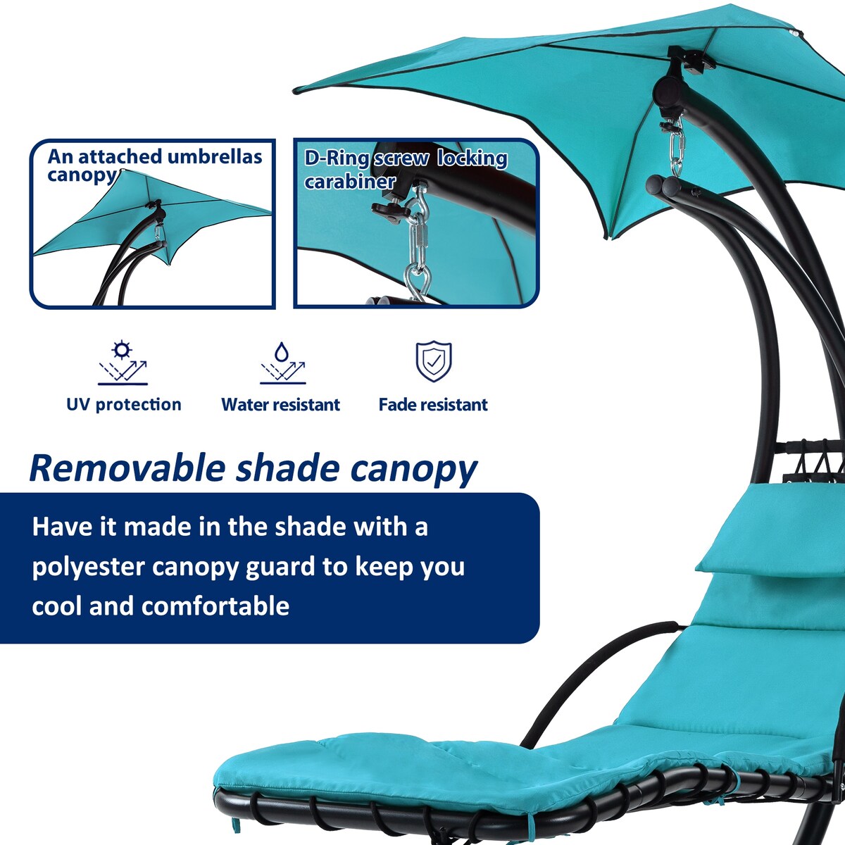 Floating Hanging Chaise Lounger Swing Chair with Pillow and Canopy