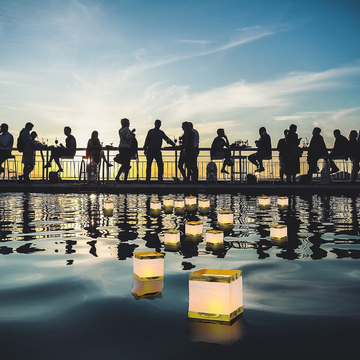 Floating Luminary Water Lanterns with Gold Trim, Wedding Supplies, Home Decor, 12 Pieces - 6" x 6" x 6"