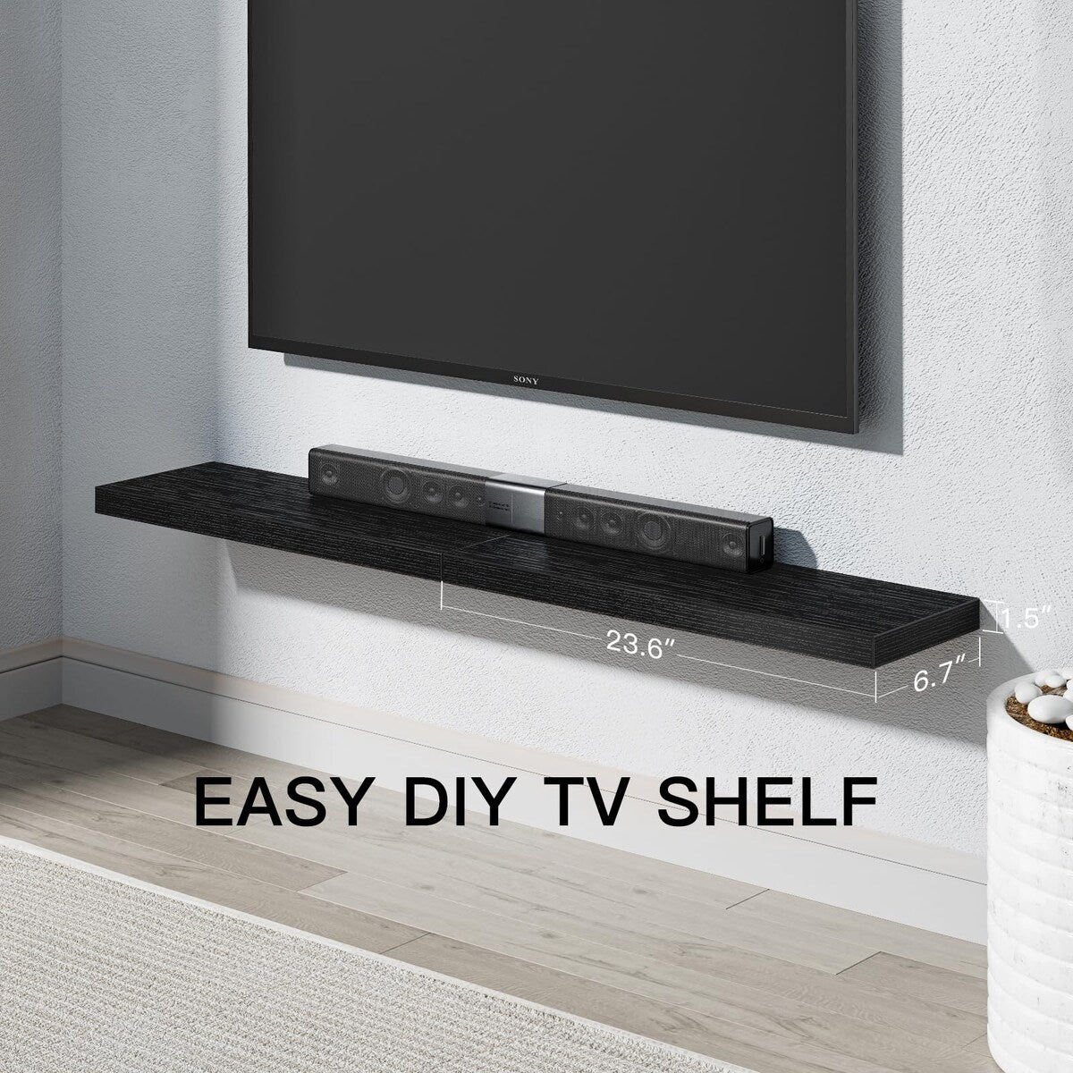 Floating Shelves Wall Mounted, 24 x 7 Inch Wall Shelves for Bathroom, Bedroom, Living Room, Black Shelves Set of 2 - AMFS05