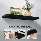 Floating Shelves Wall Mounted, 24 x 7 Inch Wall Shelves for Bathroom, Bedroom, Living Room, Black Shelves Set of 2 - AMFS05