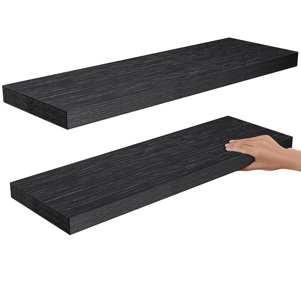 Floating Shelves Wall Mounted, 24 x 7 Inch Wall Shelves for Bathroom, Bedroom, Living Room, Black Shelves Set of 2 - AMFS05