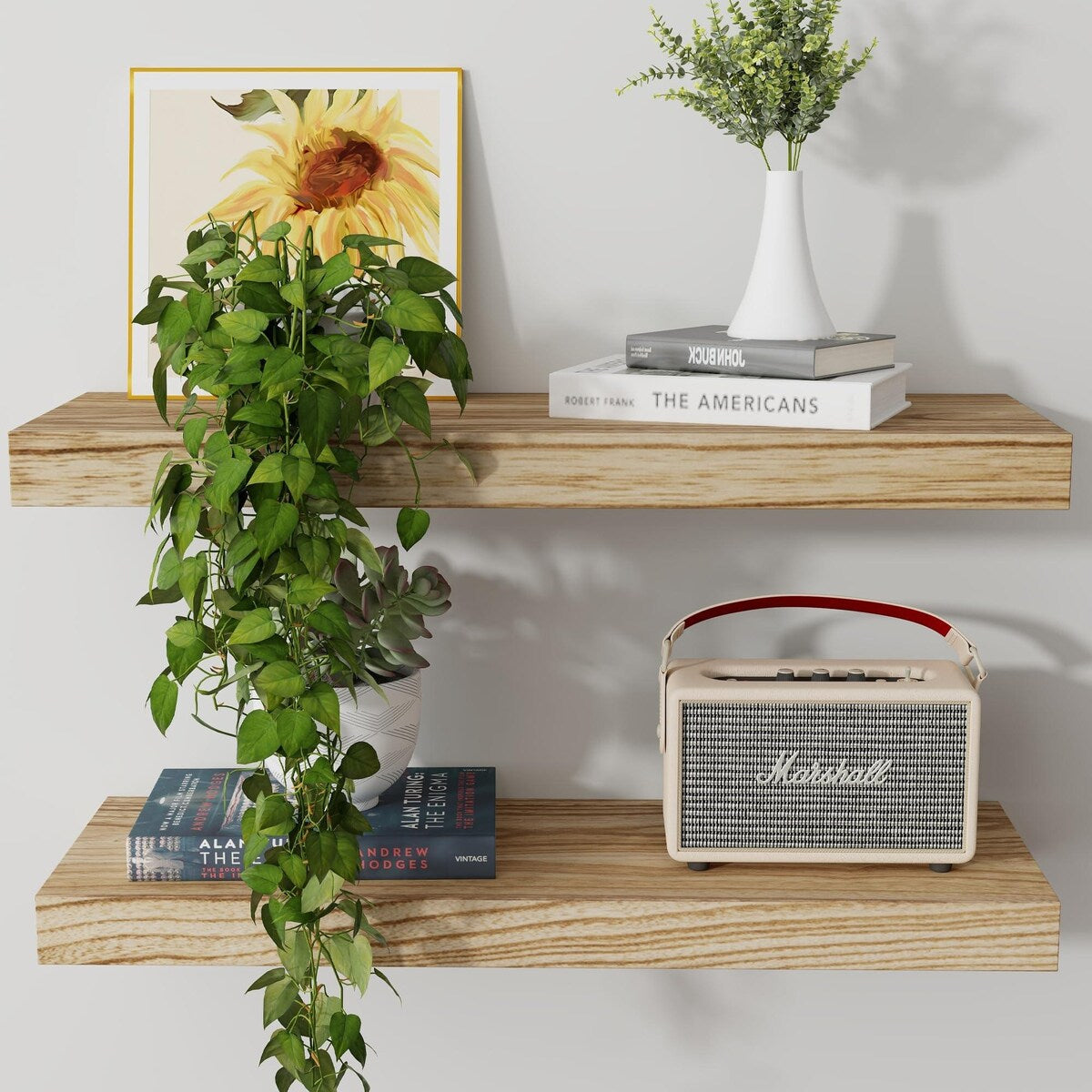 Floating Shelves, 8 Inch Deep Modern Solid Wood Wall Shelves