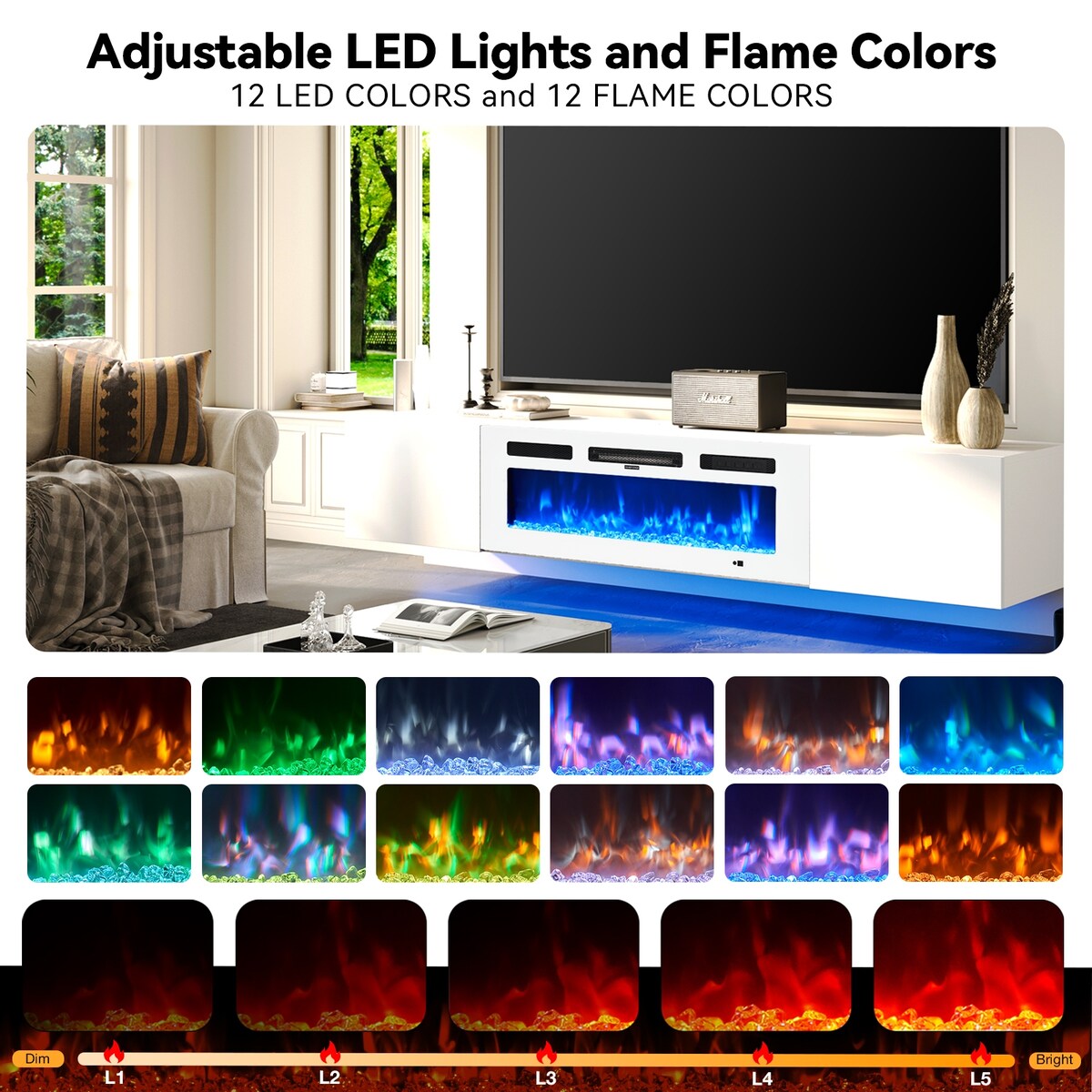 Floating TV Stand with 36" Electric Fireplace