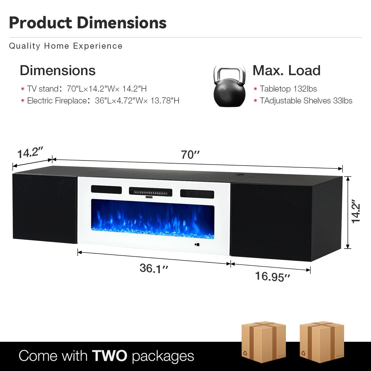 Floating TV Stand with 36" Electric Fireplace