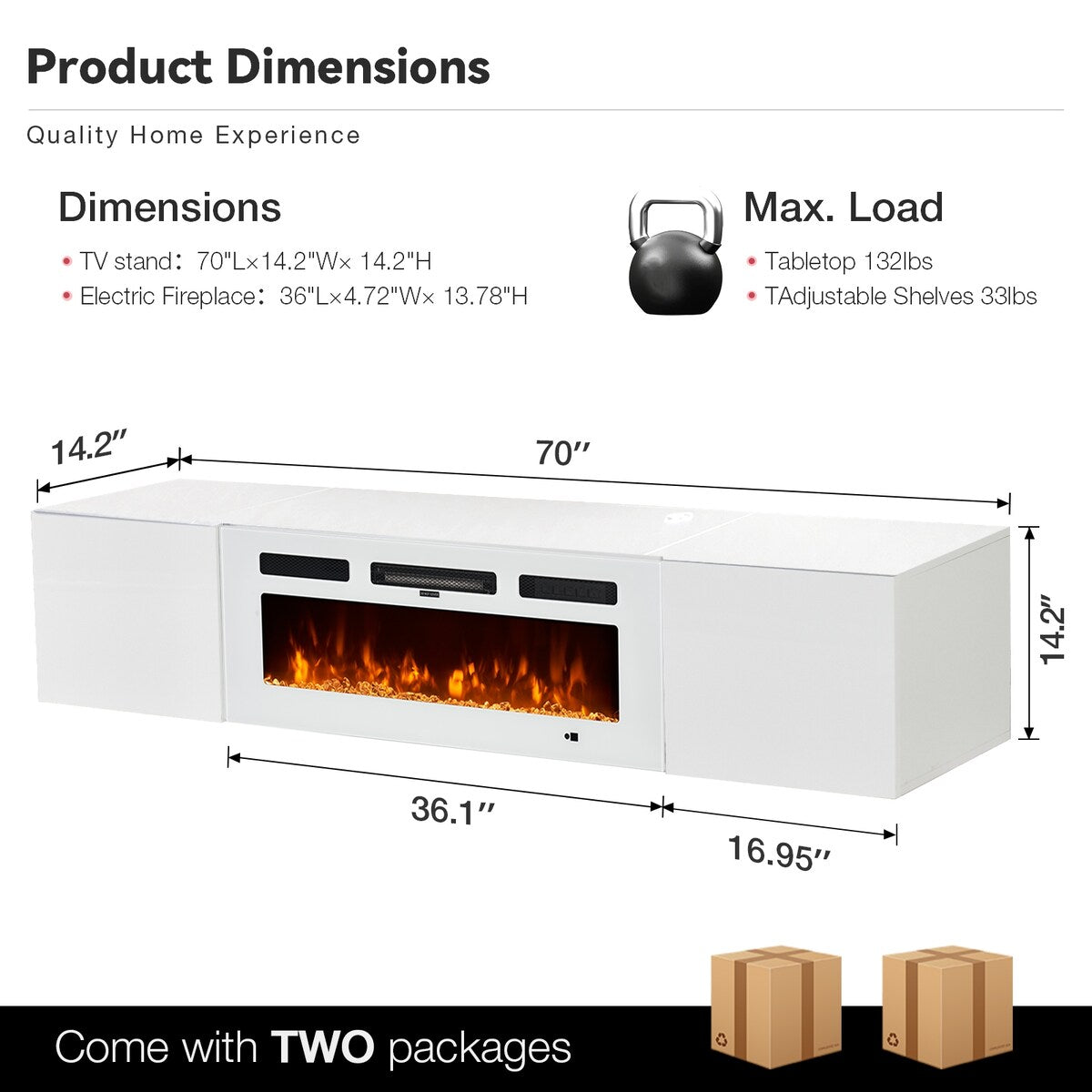 Floating TV Stand with 36" Electric Fireplace