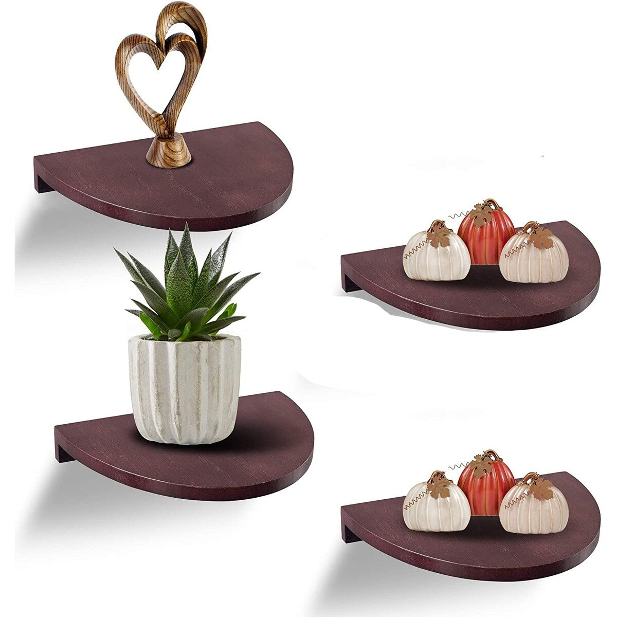 Floating Wood Shelves for Wall Semi Circle Round Set of 4 - Medium
