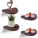 Floating Wood Shelves for Wall Semi Circle Round Set of 4 - Medium