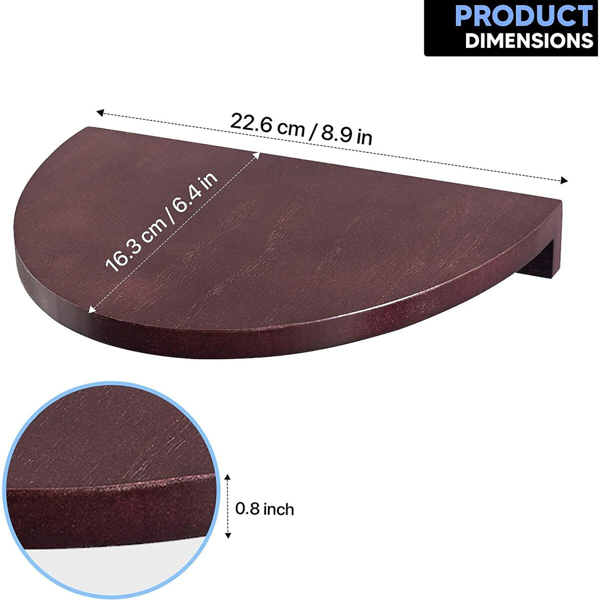 Floating Wood Shelves for Wall Semi Circle Round Set of 4 - Medium