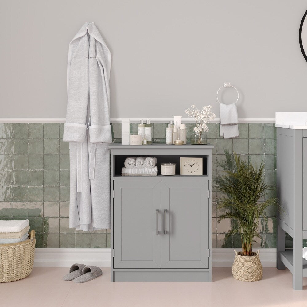Floor Cabinet Storage Organizer with Magnetic Closure Doors and Shelves