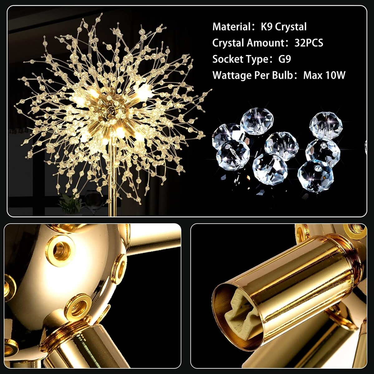 69"Crystal Floor Lamp,Modern Standing Lamp with K9 Crystal,LED Floor Lamp with On/Off Foot Switch, Metal Tall Pole Lamp