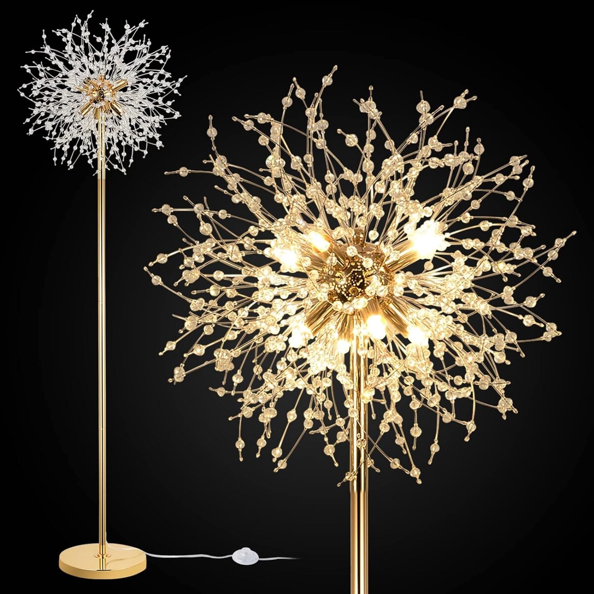 69"Crystal Floor Lamp,Modern Standing Lamp with K9 Crystal,LED Floor Lamp with On/Off Foot Switch, Metal Tall Pole Lamp